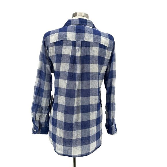 NWT Caribbean Joe Deep Surf Checker Blue White Button Shirt Top Womens Large - Picture 4 of 8